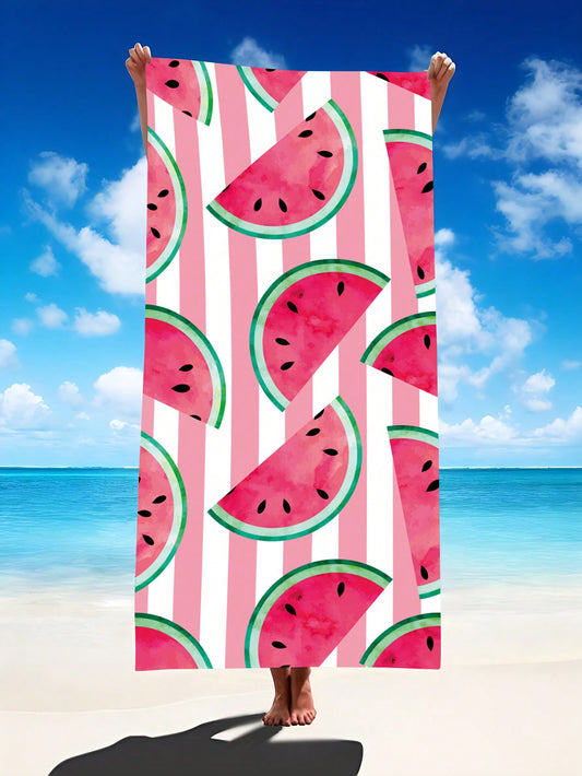 Stay dry and stylish with our Striped Watermelon <a href="https://canaryhouze.com/collections/towels" target="_blank" rel="noopener">Beach Towel</a>! Its ultra absorbent design makes it perfect for travel, swimming, yoga, and more. Available in various sizes for adults and children, this oversized towel will keep you comfortable and dry on your next adventure.