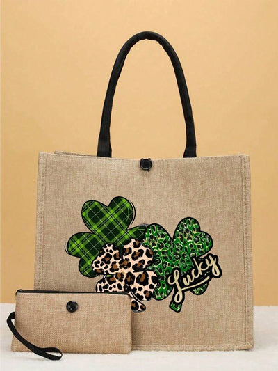 Green Clover Monogram Tote Bag Set: The Perfect Holiday Gift for Travelers and Shoppers