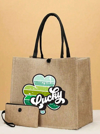 Green Clover Monogram Tote Bag Set: The Perfect Holiday Gift for Travelers and Shoppers