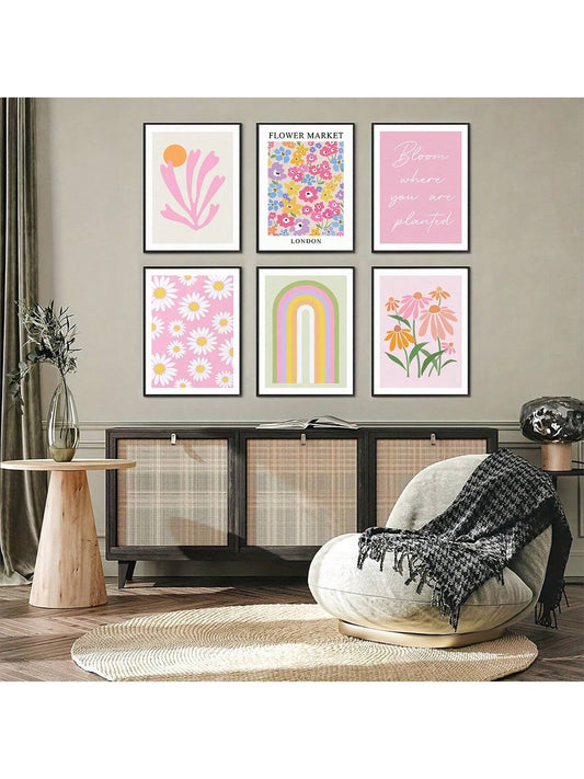 Add a touch of elegance and art to any girl's dorm room with our Pastel Pink Danish Bohemian Matisse Wall Decor Set. Featuring a beautiful Flower Market canvas print poster, this set brings a unique and stylish look to any space. Elevate your room with this stunning wall decor set.