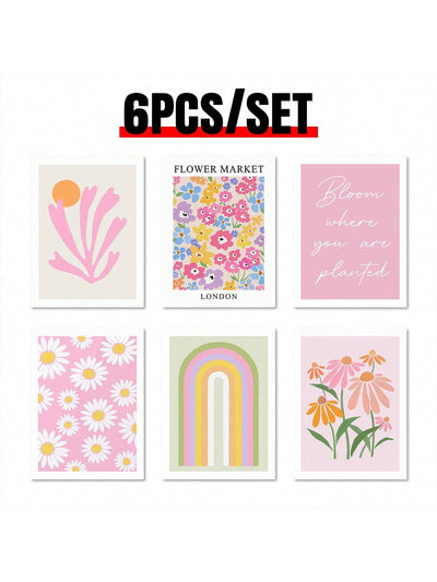 Pastel Pink Danish Bohemian Matisse Wall Decor Set for Girls Dorm Room - Flower Market Canvas Print Poster