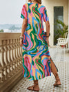 Bohemian Beauty Printed Short Sleeve Dress with Split Hem