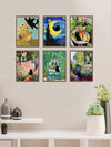 6-Piece Famous Paintings Wall Art Collection: Van Gogh and Black Cat Prints for Chic Living Room Decor