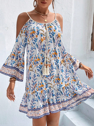 This Garden Dreaming <a href="https://canaryhouze.com/collections/women-dresses" target="_blank" rel="noopener">dress</a> features a stunning floral print, off-shoulder design, and stylish trumpet sleeves. Expertly crafted for the modern woman, this dress exudes elegance and sophistication. Perfect for any occasion, it will make you feel confident and chic. Embrace the beauty of nature with this must-have dress.