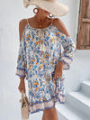 Garden Dreaming: Women's Off-Shoulder Floral Print Trumpet Sleeves Dress