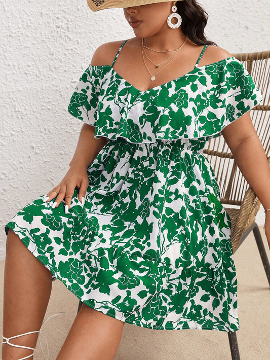 Pretty in Plant Prints: Off-Shoulder Plus Size Dress