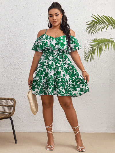 Pretty in Plant Prints: Off-Shoulder Plus Size Dress