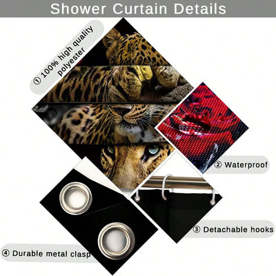 Leopard Rose Bathroom Bliss: 4-Piece Shower Curtain Set with Rugs