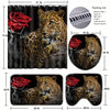 Leopard Rose Bathroom Bliss: 4-Piece Shower Curtain Set with Rugs