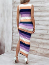 Effortlessly Chic: Women's Drawstring Side Color Block Striped Sleeveless Dress