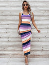 Effortlessly Chic: Women's Drawstring Side Color Block Striped Sleeveless Dress