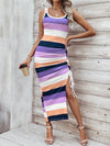 Effortlessly Chic: Women's Drawstring Side Color Block Striped Sleeveless Dress