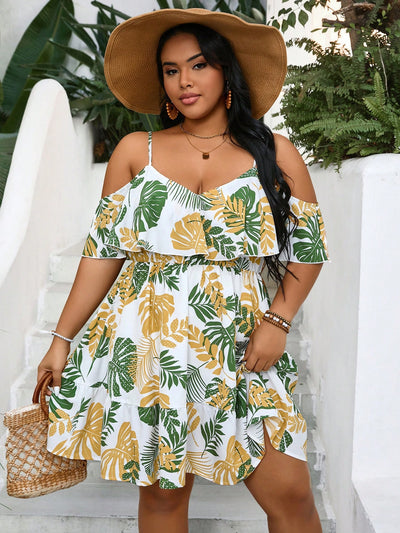 Pretty in Plant Prints: Off-Shoulder Plus Size Dress