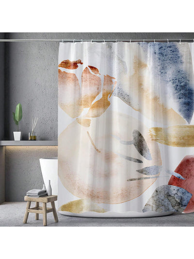 Stylish Marble Pattern Shower Curtain with Blue and Orange Stripes - Bathroom Decor Liner 180x180cm