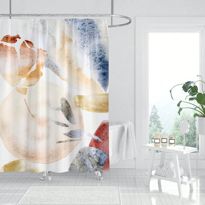 Stylish Marble Pattern Shower Curtain with Blue and Orange Stripes - Bathroom Decor Liner 180x180cm