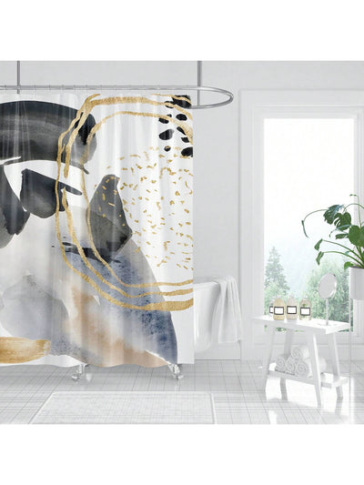 Stylish Marble Pattern Shower Curtain with Blue and Orange Stripes - Bathroom Decor Liner 180x180cm