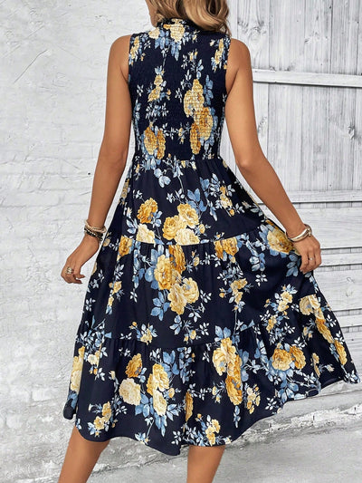 Summer Breeze: Small Floral Print Sleeveless Dress