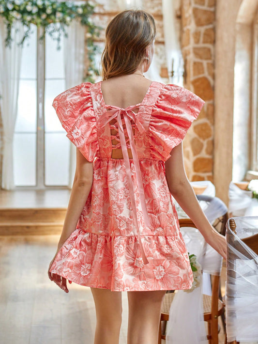 Random Printed Ruffle Trimmed Dress: Effortlessly Chic