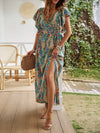 Stylishly Chic: Women's Bell Sleeve Peplum Hem Peaslake Pattern Print Dress