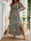 Stylishly Chic: Women's Bell Sleeve Peplum Hem Peaslake Pattern Print Dress