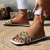 2024 Summer Chic: Women's Square Toe Colorful Woven Slippers