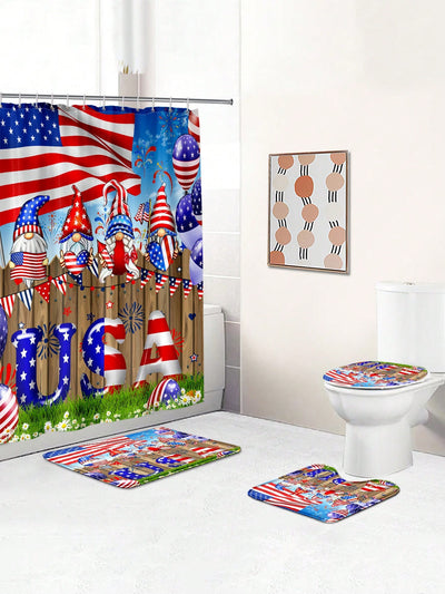 Independence Day Cartoon Dwarf Bathroom Decor Set with Shower Curtain