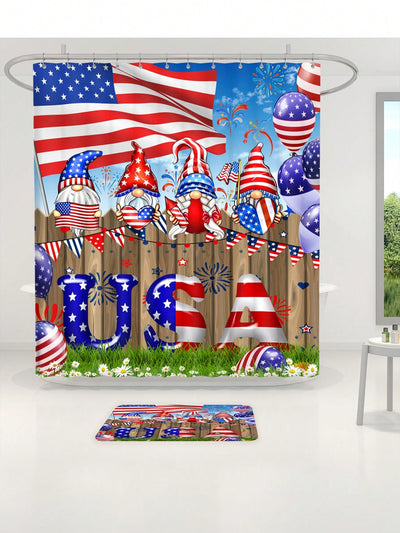 Independence Day Cartoon Dwarf Bathroom Decor Set with Shower Curtain