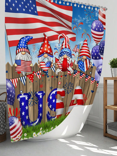 Independence Day Cartoon Dwarf Bathroom Decor Set with Shower Curtain