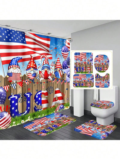 Independence Day Cartoon Dwarf Bathroom Decor Set with Shower Curtain