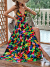 Vibrant Visions: Printed V-Neck Hollow-Out Slit Dress