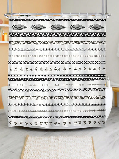 Bohemian Stripe Waterproof Shower Curtain with African Geometric Print - Home Bathroom Decor