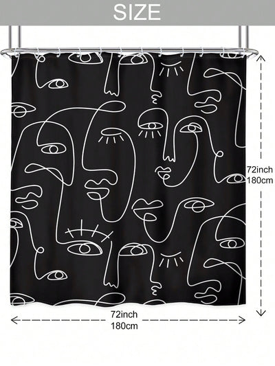 Bohemian Abstract Black Human Face Line Print Bathroom Decor Set