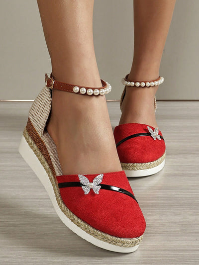 2024 Summer Chic: Multicolor Wedge Sandals with Pearl Buckle