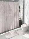 Pink Tree Print Bathroom Shower Set: Includes Curtain, Bath Mat, and Hooks for a Stylish and Functional Bathroom Makeover