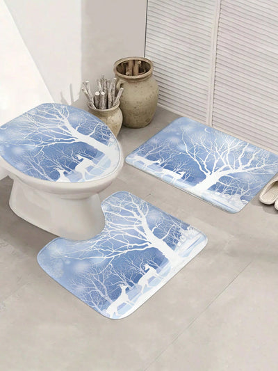 Pink Tree Print Bathroom Shower Set: Includes Curtain, Bath Mat, and Hooks for a Stylish and Functional Bathroom Makeover