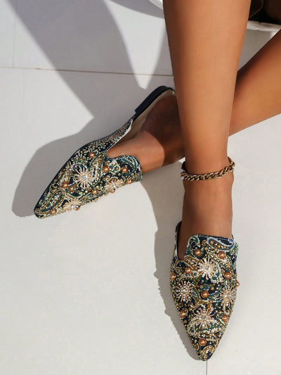 Shiny Rhinestone Flat Mules: Perfect Style Statement for Outdoor Parties