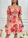 Floral Dream: Off-Shoulder Puff Sleeve Ruffle Hem Dress