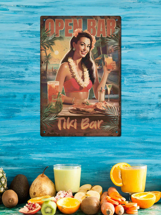 Add a touch of vintage charm to your home, farmhouse, bar, pub, or man cave with this Open Bar Tiki Bar wall art! Crafted from durable <a href="https://canaryhouze.com/collections/metal-arts" target="_blank" rel="noopener">metal</a>, this unique sign is the perfect addition to any space. Let everyone know your bar is open and ready to serve up some good times.