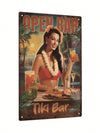 Vintage Metal Tin Sign: Open Bar Tiki Bar Wall Art for Home, Farmhouse, Bar, Pub, Club, Man Cave