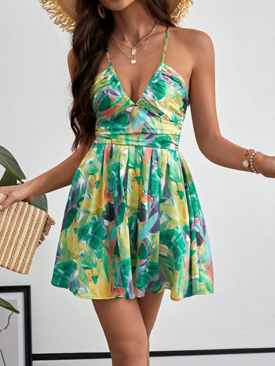 Summer Serenity: Floral Print Crisscross Back Cami Dress