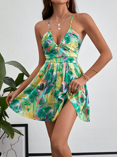 Summer Serenity: Floral Print Crisscross Back Cami Dress