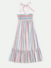 Chic and Colorful: Women's Multicolor Striped Halter Summer Beach Maxi Dress