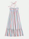 Chic and Colorful: Women's Multicolor Striped Halter Summer Beach Maxi Dress