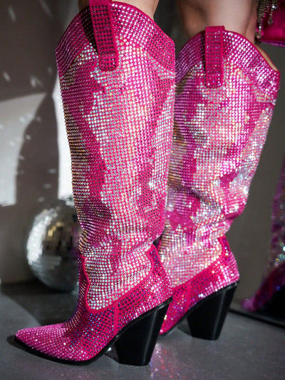 Sparkling in Style: Malinde Rhinestone Embellished Knee-High Boots