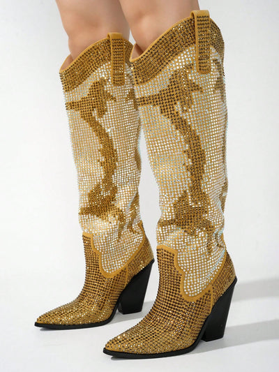 Sparkling in Style: Malinde Rhinestone Embellished Knee-High Boots