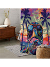 Coastal Dreams: Beach Coconut Tree Turtle Printed Shower Curtain - Waterproof Bath Decor