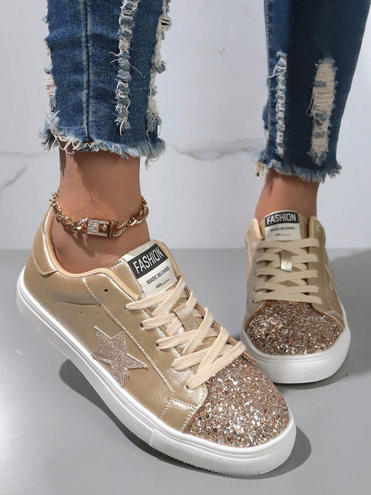 Stylish and versatile, these Golden Star Patch <a href="https://canaryhouze.com/collections/women-canvas-shoes" target="_blank" rel="noopener">Sneakers</a> are the ultimate fashion statement for every season. With a unique star patch design, these sneakers are perfect for adding a touch of glamour to any outfit. Whether you're dressing up for a special occasion or keeping it casual, these sneakers are sure to make a statement.