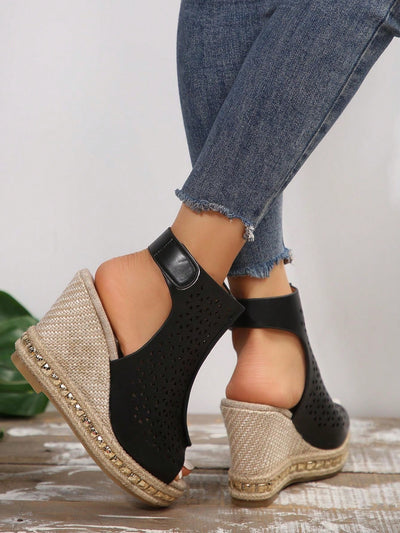 Woven Straps Beaded Toe Ring Platform Wedge Sandals - Fashionable Slingback Sandals