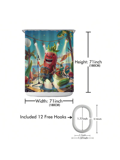 Chic Printed Shower Curtain With Plastic Hooks - Waterproof & Machine Washable Bathroom Divider