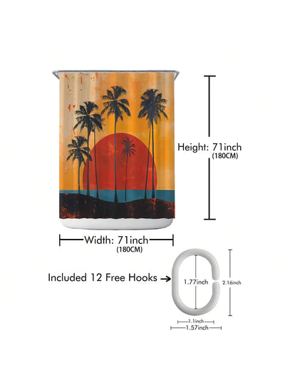 Chic Printed Shower Curtain With Plastic Hooks - Waterproof & Machine Washable Bathroom Divider